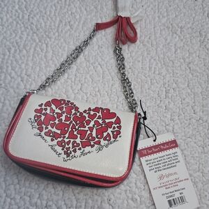 Brighton White and Red Heart Crossbody Bag
